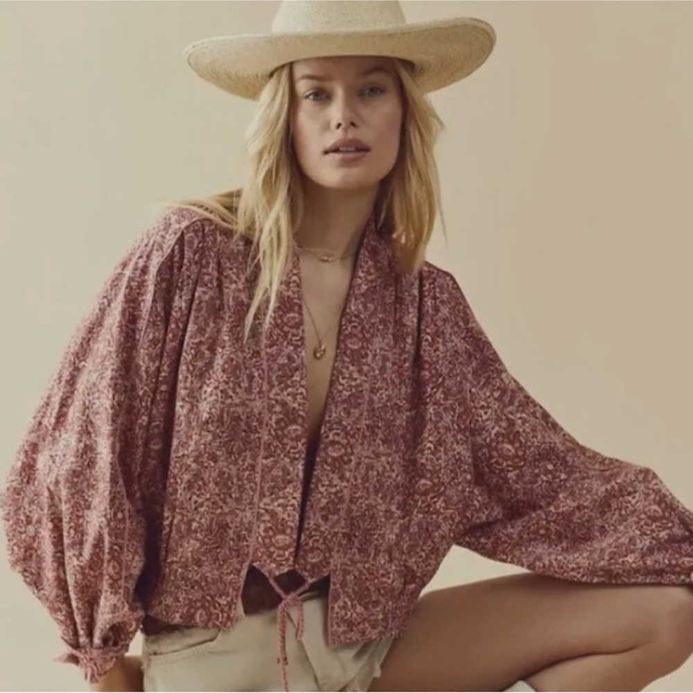 Free People Red Patterned Blouse - image 1